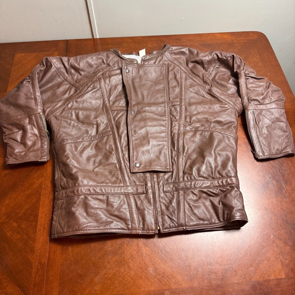 Vintage Brown Genuine Leather Jacket Womens Moto Biker Minimalist Size‎ M